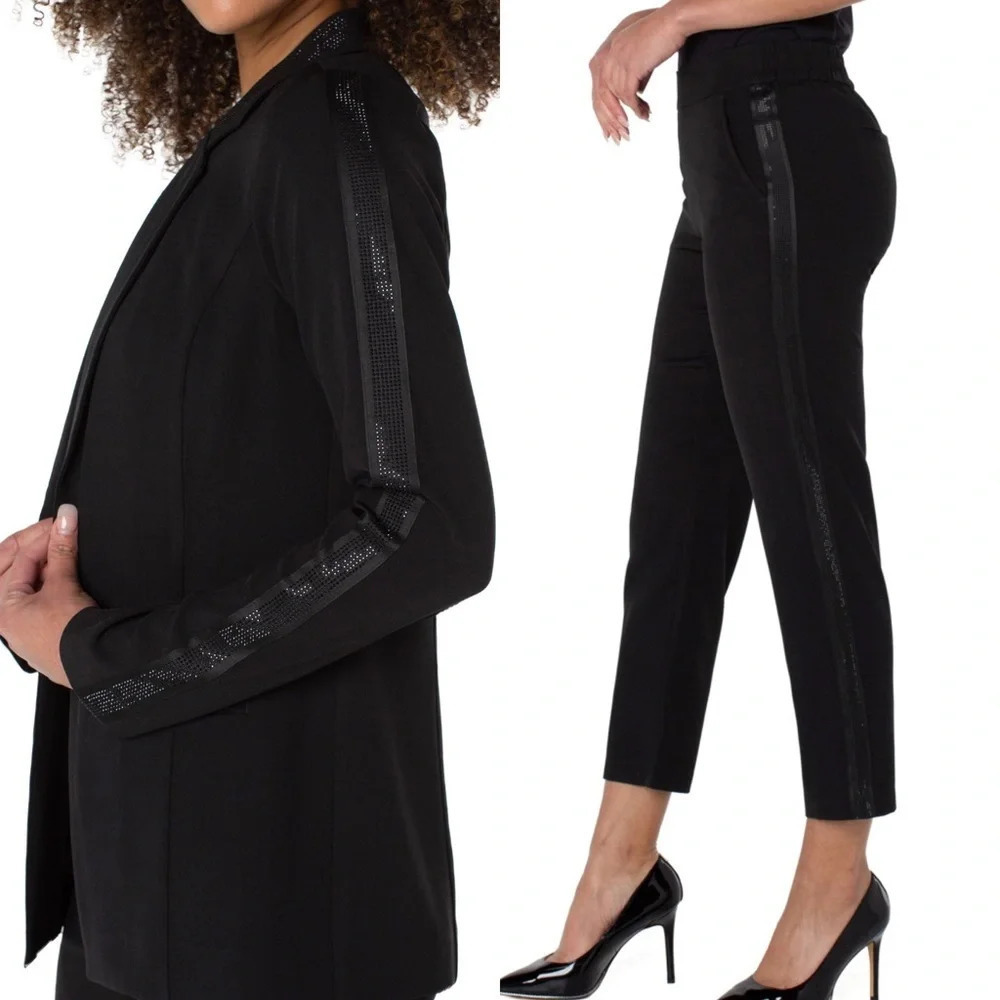 Liverpool Pantsuit Womens XS Black Blazer Set Rhinestone Office Career Sleek